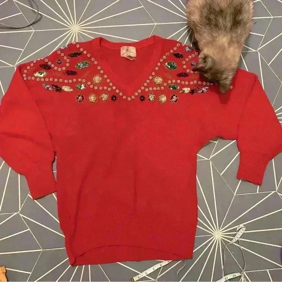 Vintage 1990’s bedazzled cotton sweater - Picture 1 of 6